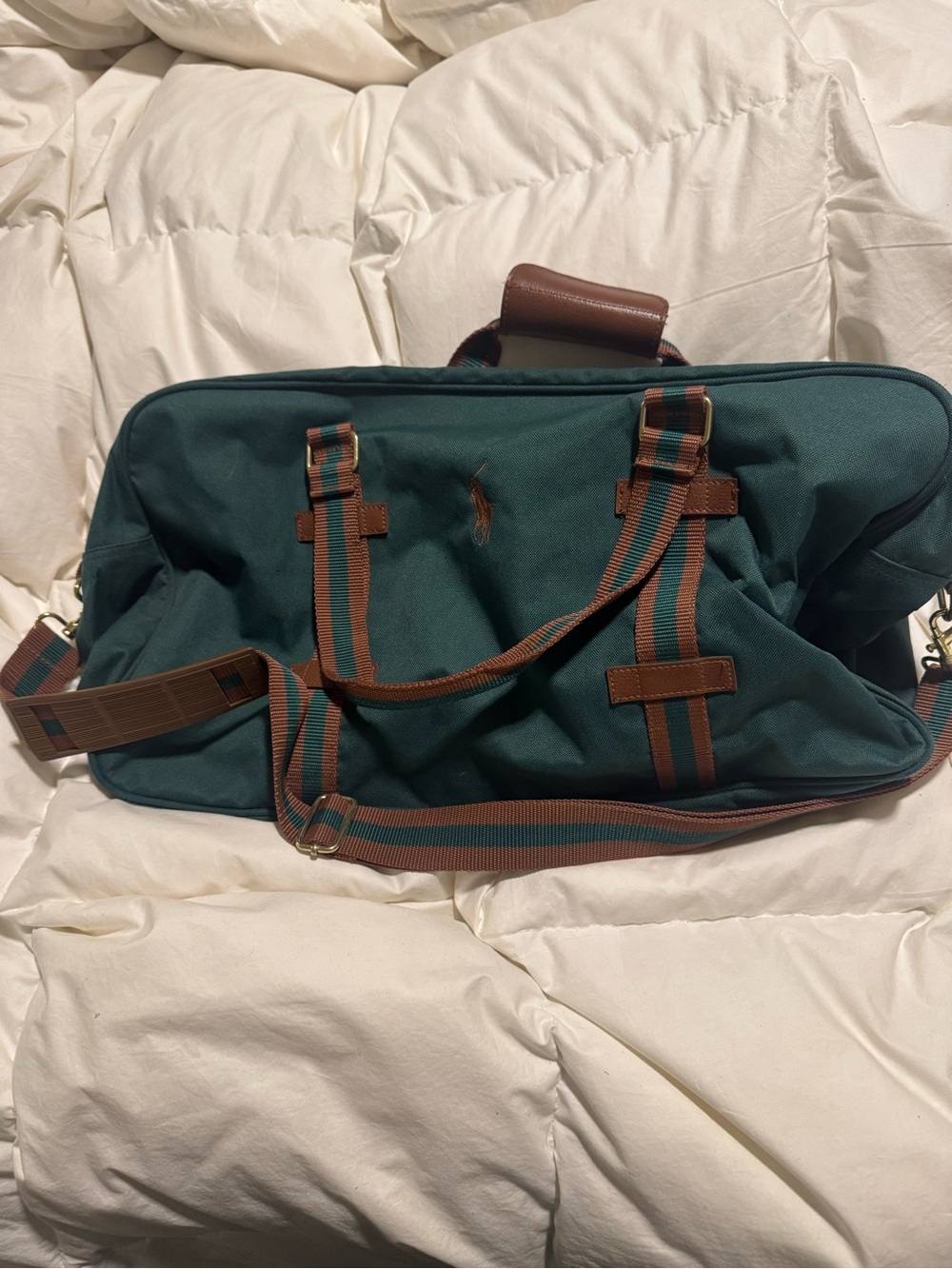 Vintage Polo by Ralph Lauren Forest Green Canvas Duffle with Brown Trim - Picture 3 of 3